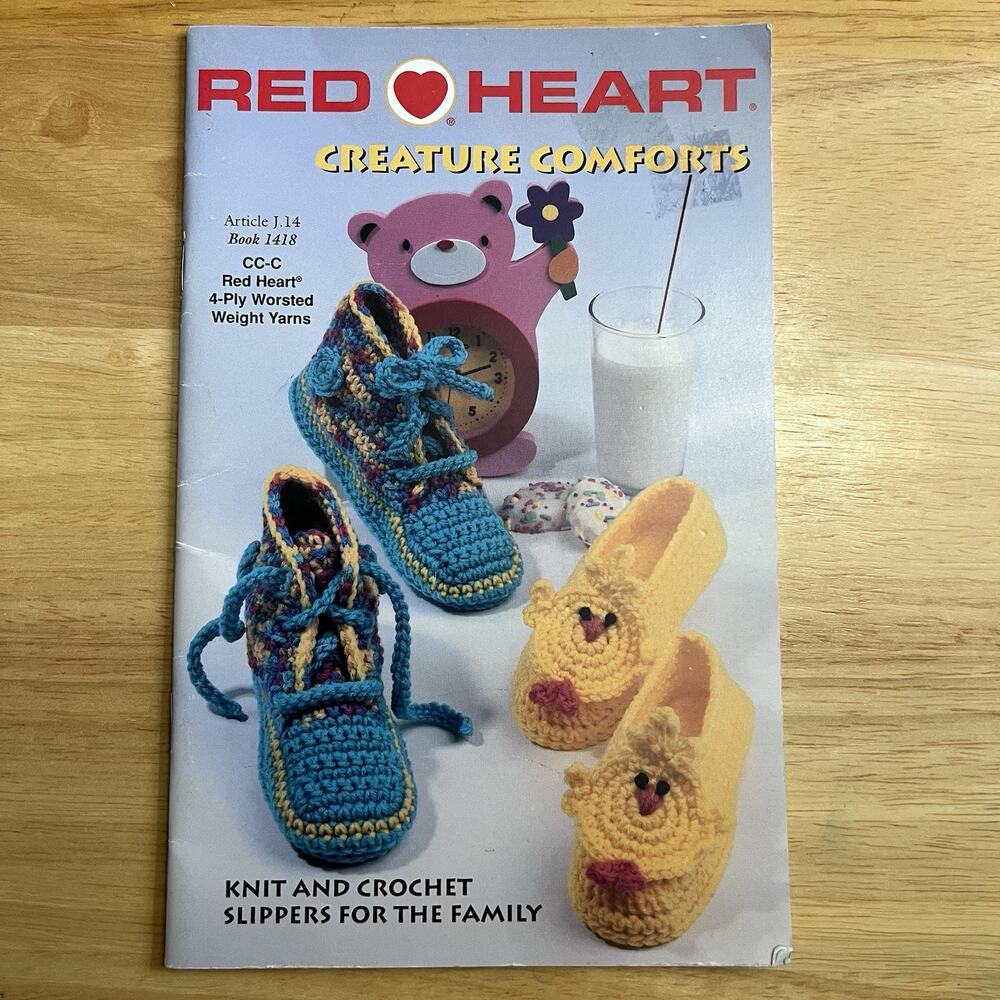 Red Heart Creature Comforts Knit and Crochet Slipper Patterns Vintage 1996